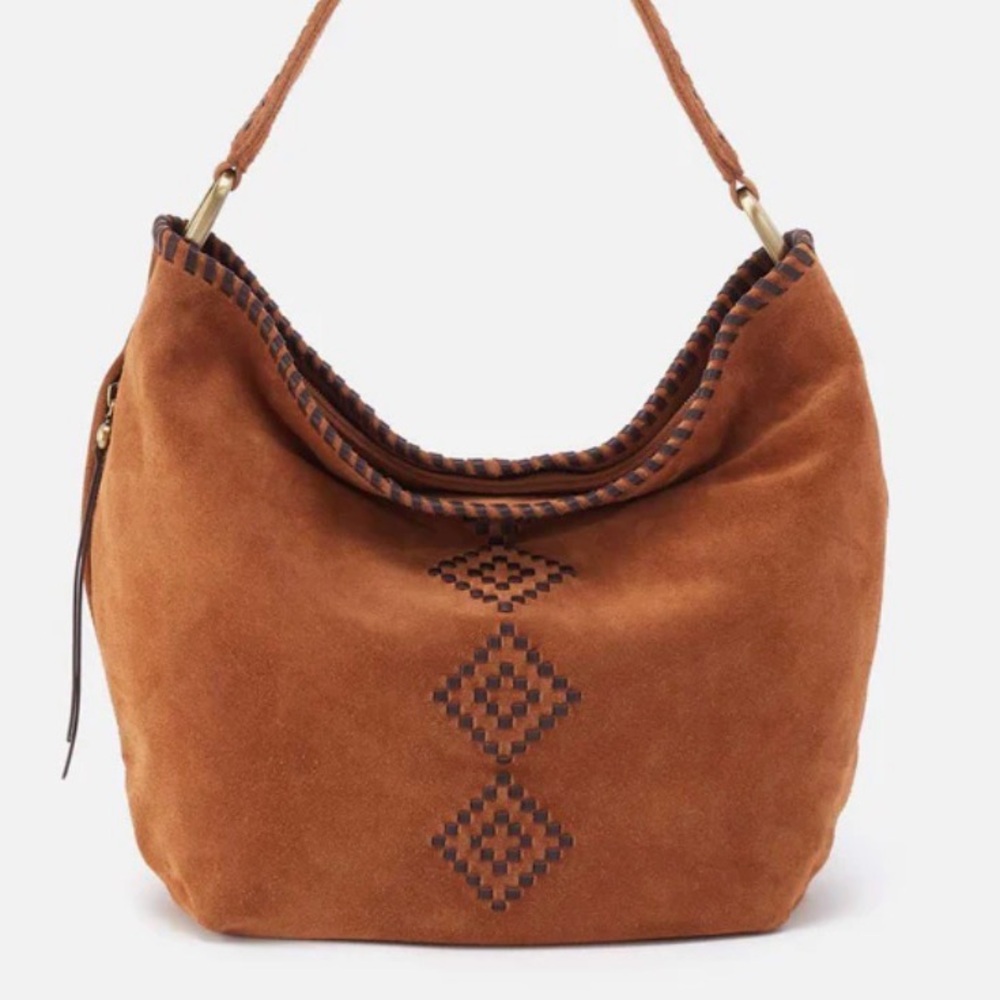 HOBO Brown Suede Hobo Bag with Black Accents